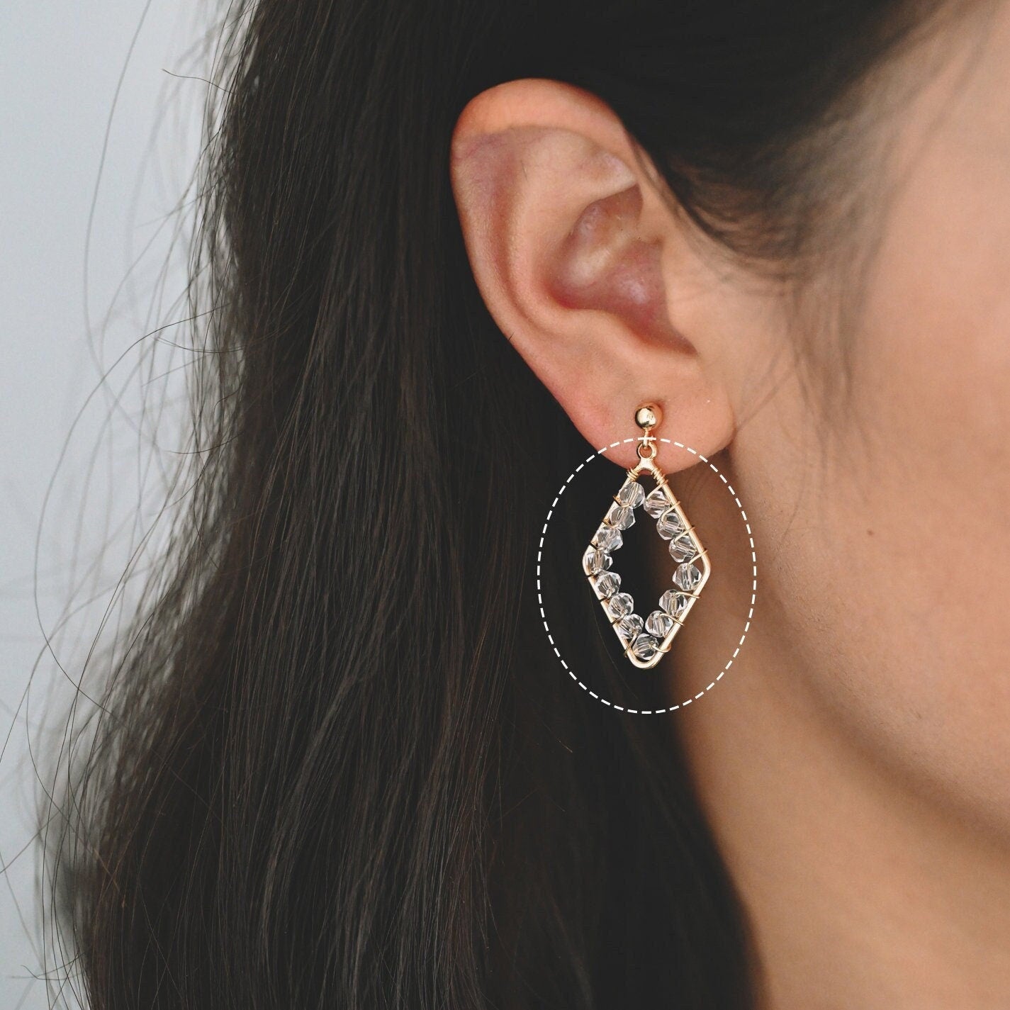 10pcs Gold Rhombus Beaded Charms 32x17mm, Wired Crystal Glass Beads Geometric Pendants, Dangle Earring Components (GB-552)