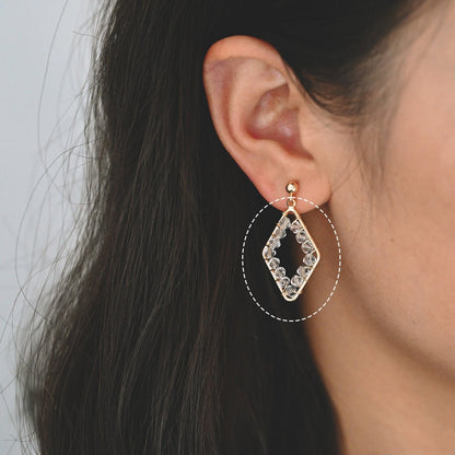 10pcs Gold Rhombus Beaded Charms 32x17mm, Wired Crystal Glass Beads Geometric Pendants, Dangle Earring Components (GB-552)