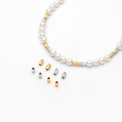 20pcs Gold/ Silver tone Oval Beads 6x3.5mm, Real Gold/ Rhodium plated Brass Tube Spacers (GB-715)