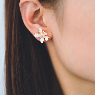 4pcs CZ Pave Gold Enamel Flower Earrings with Loop, Gold Plated Brass Stud Earrings, DIY Ear Findings (GB-4445)