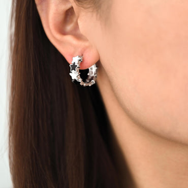 4pcs Gold/ Silver Tone Enamel Star Hoop Earrings, 18K Gold/ Rhodium plated Brass, Minimalist Huggie Earrings (GB-4462)