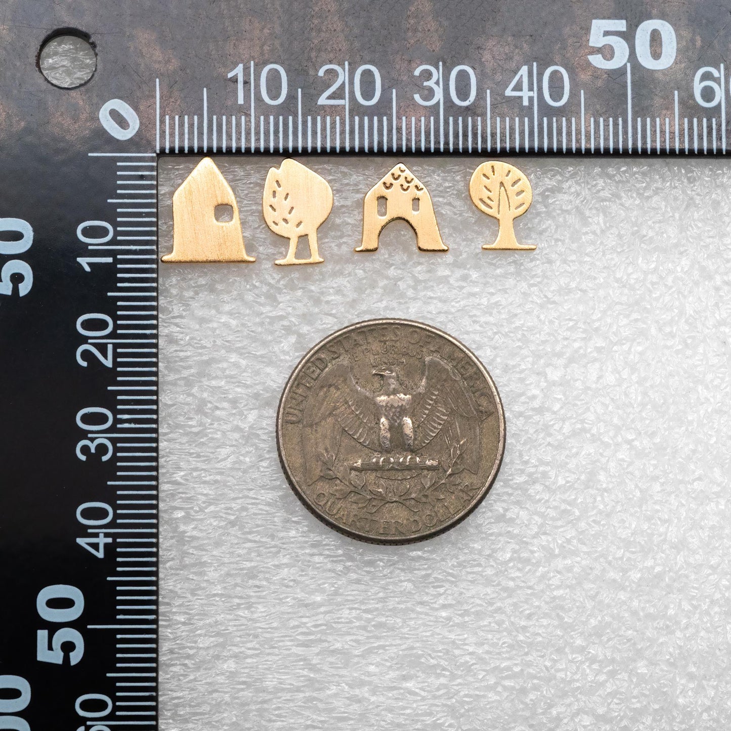 10pcs Gold House/ Tree Stud Earrings: 18K Gold Plated Brass (GB-4549)