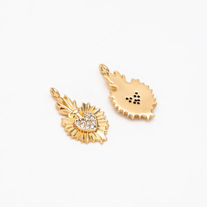 4pcs CZ pave Gold Heart Charms 17x10mm, Gold Plated Brass Pineapple Pendants (GB-2782-F)