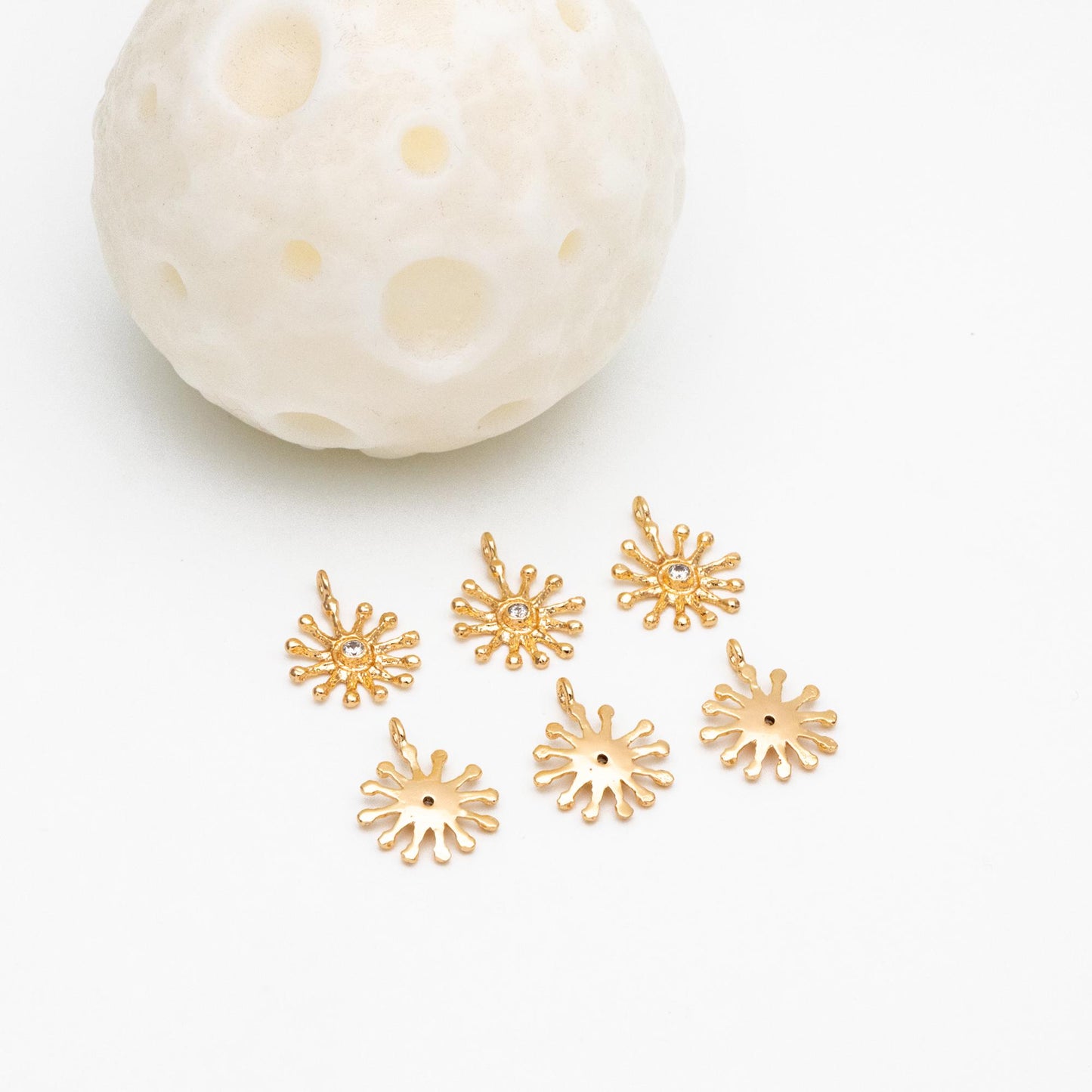 10pcs CZ Pave Gold Sun Charms, Sun Pendants, Jewelry Making, Diy Material, Jewelry Supplies (GB-1658-I)