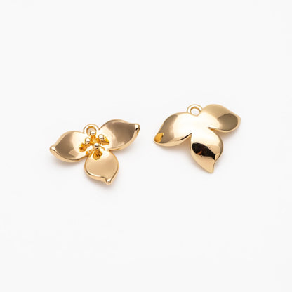 4pcs Gold Flower Charms 13x17mm, 18K Real Gold plated Brass, Floral Earring Pendants (GB-978-D)