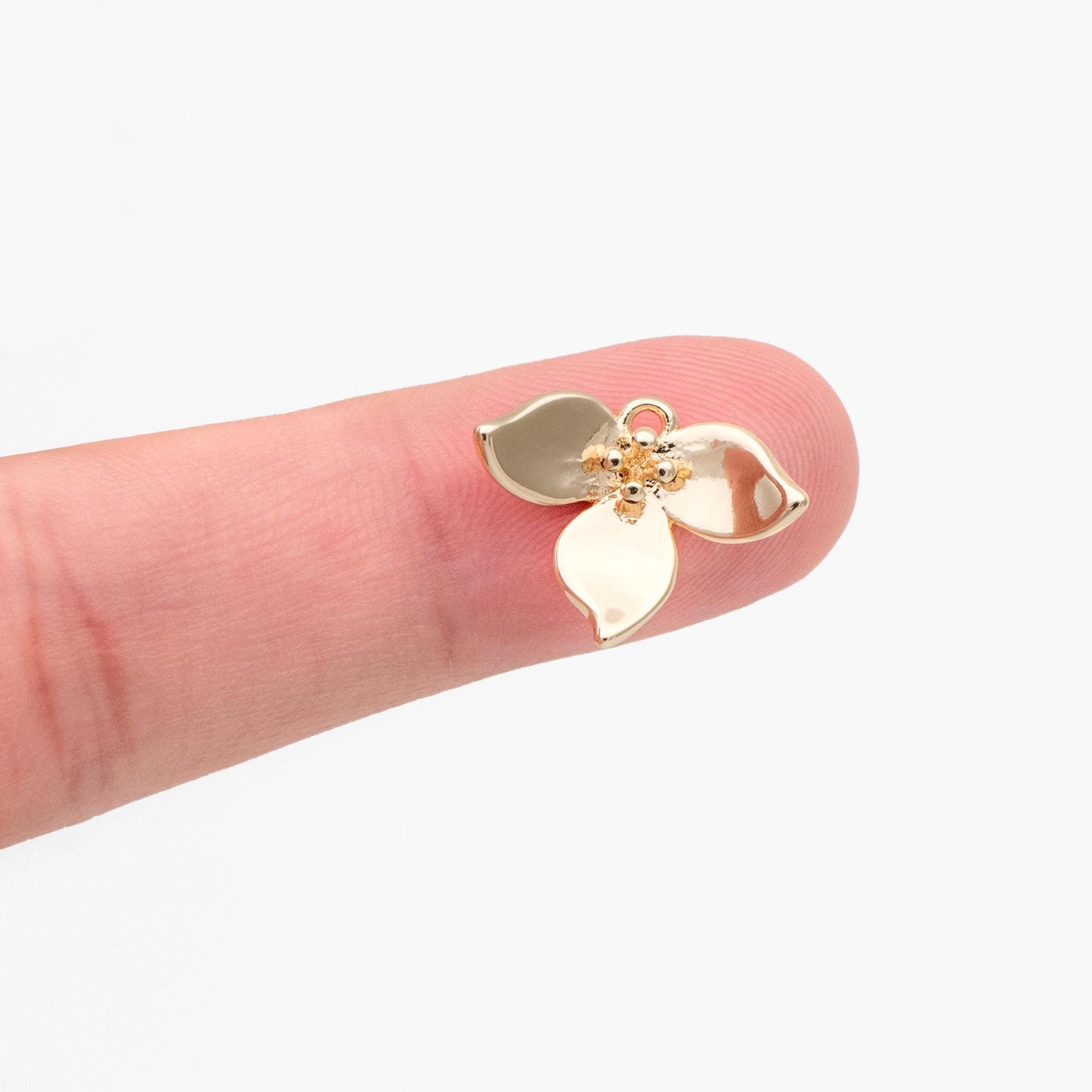 4pcs Gold Flower Charms 13x17mm, 18K Real Gold plated Brass, Floral Earring Pendants (GB-978-D)