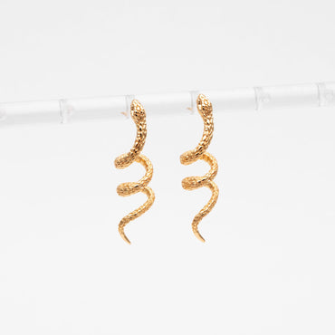 4pcs Gold Snake Earrings 32x9mm, Gold Plated Brass, Minimalist Snake Stud Earrings (GB-4607)
