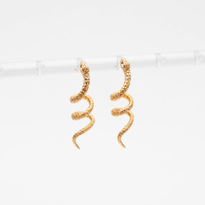 4pcs Gold Snake Earrings 32x9mm, Gold Plated Brass, Minimalist Snake Stud Earrings (GB-4607)