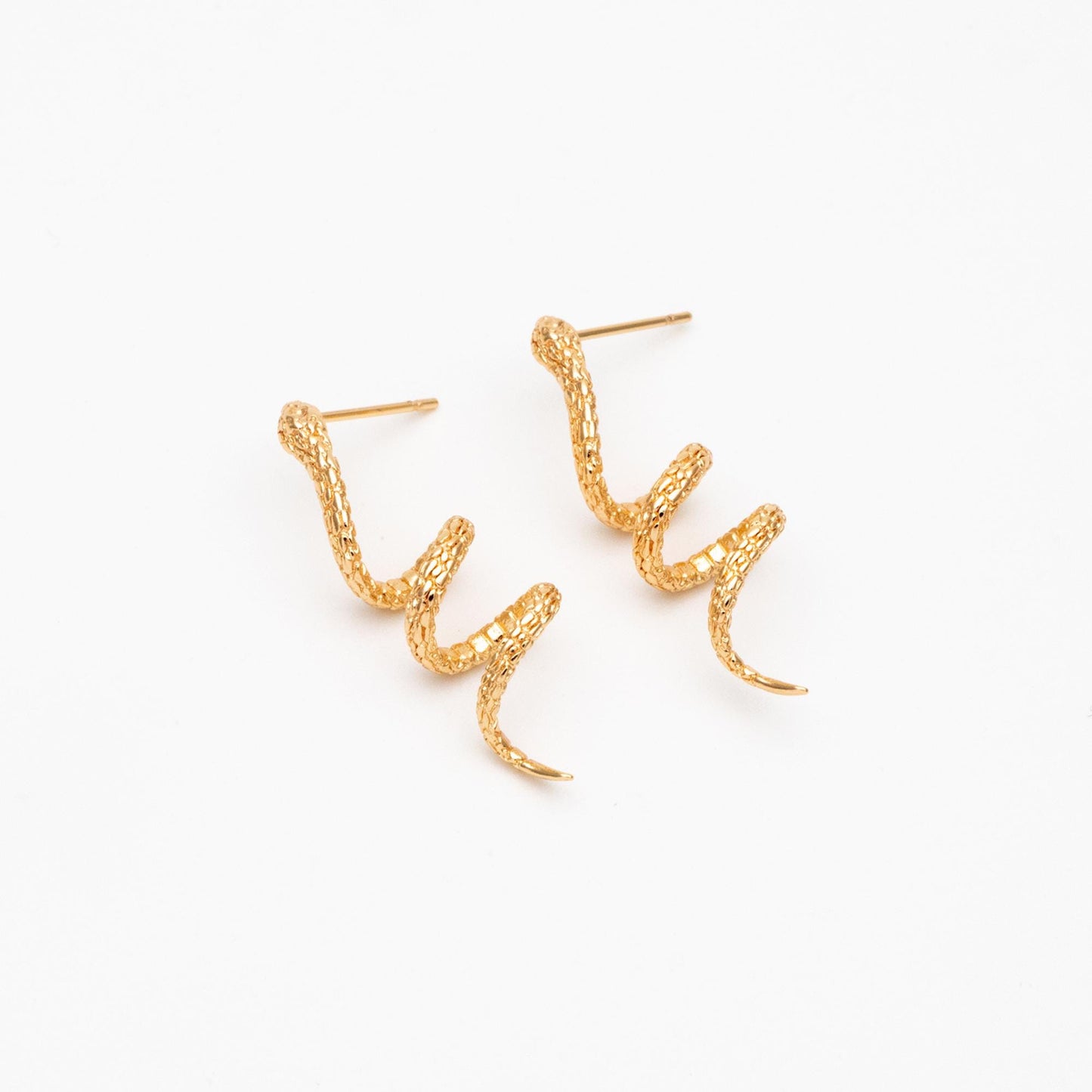 4pcs Gold Snake Earrings 32x9mm, Gold Plated Brass, Minimalist Snake Stud Earrings (GB-4607)