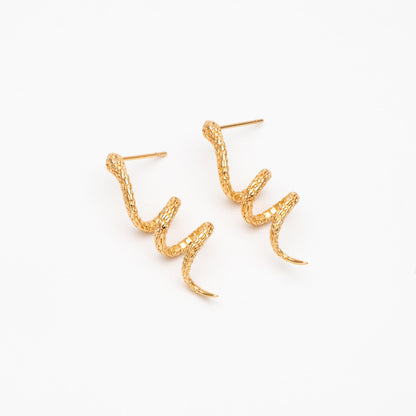 4pcs Gold Snake Earrings 32x9mm, Gold Plated Brass, Minimalist Snake Stud Earrings (GB-4607)