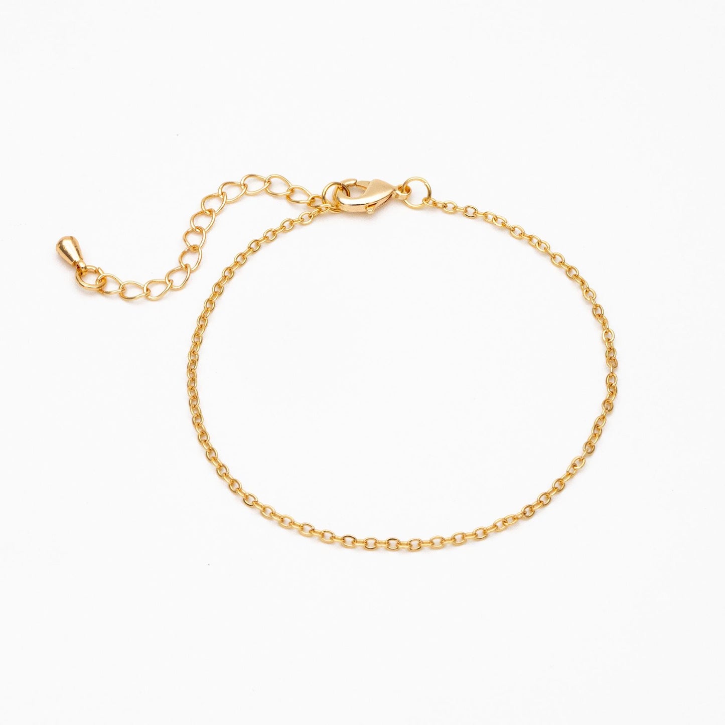 Gold Cable Chains 1.6mm, Finished Bracelet/ Anklet/ Necklace with Extender Chain, Ready to Wear (#LK-106-1.6)