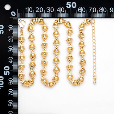 Gold Beaded Heart Chain 6mm, 18K Gold plated Brass, Finished Bracelet/ Anklet/ Necklace with Extender Chain, Ready to Wear (#LK-330)