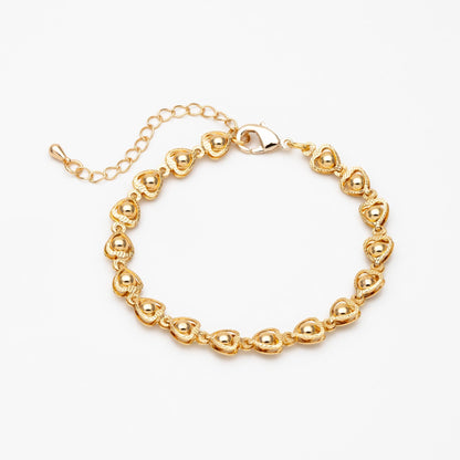 Gold Beaded Heart Chain 6mm, 18K Gold plated Brass, Finished Bracelet/ Anklet/ Necklace with Extender Chain, Ready to Wear (#LK-330)