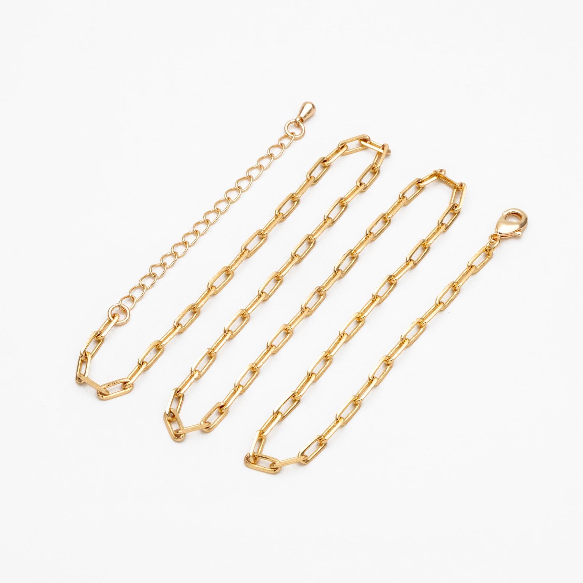 Gold Oval Link Chains 2.4/ 2.8mm, Finished Bracelet/ Anklet/ Necklace with Extender Chain, Ready to Wear (#LK-346)