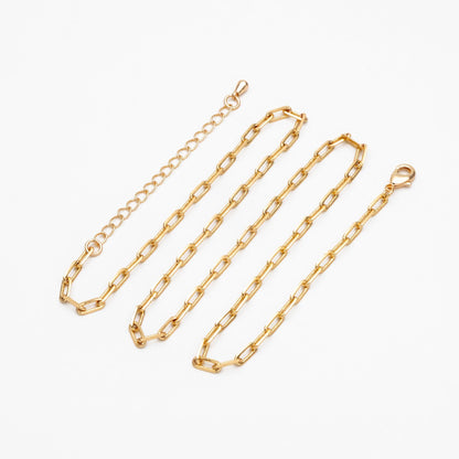 Gold Oval Link Chains 2.4/ 2.8mm, Finished Bracelet/ Anklet/ Necklace with Extender Chain, Ready to Wear (#LK-346)