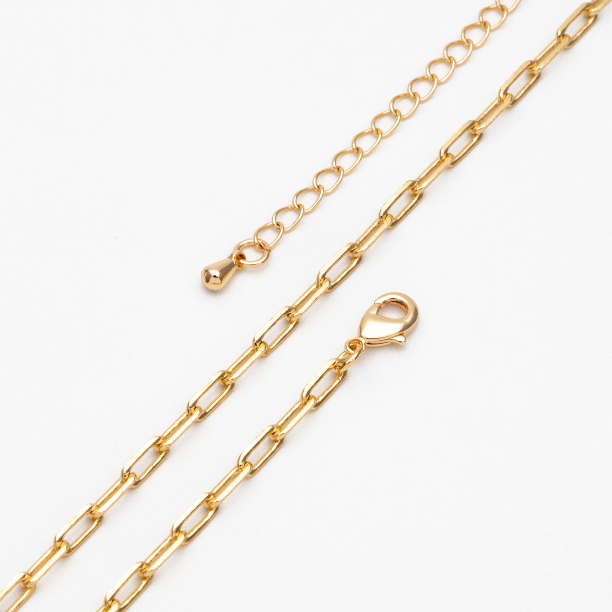 Gold Oval Link Chains 2.4/ 2.8mm, Finished Bracelet/ Anklet/ Necklace with Extender Chain, Ready to Wear (#LK-346)
