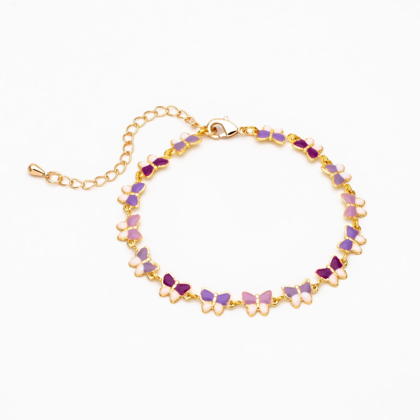 Purple Enamel Butterfly Chain, Finished Bracelet/ Anklet/ Necklace with Extender Chain, Ready to Wear (#LK-596-2)