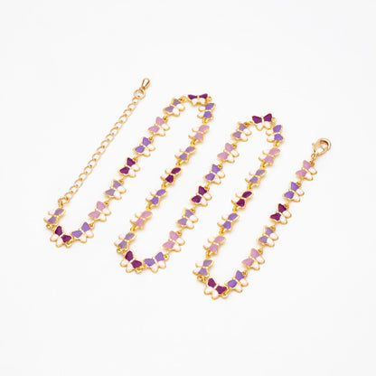 Purple Enamel Butterfly Chain, Finished Bracelet/ Anklet/ Necklace with Extender Chain, Ready to Wear (#LK-596-2)