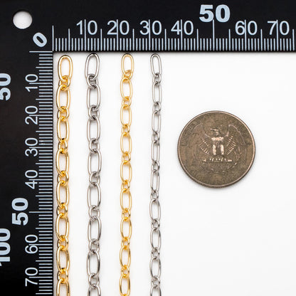 Gold/ Rhodium plated Brass Oval Cable Chains 4/ 4.7mm, Figaro Chain Supplies Wholesale (#LK-329)/ 1 Meter=3.3 ft