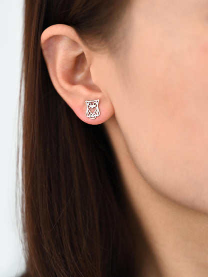 10pcs CZ Pave Gold/ Silver Tone Hollow Owl Earrings, Gold/ Rhodium Plated Brass, Bird Stud Earrings (GB-4530)