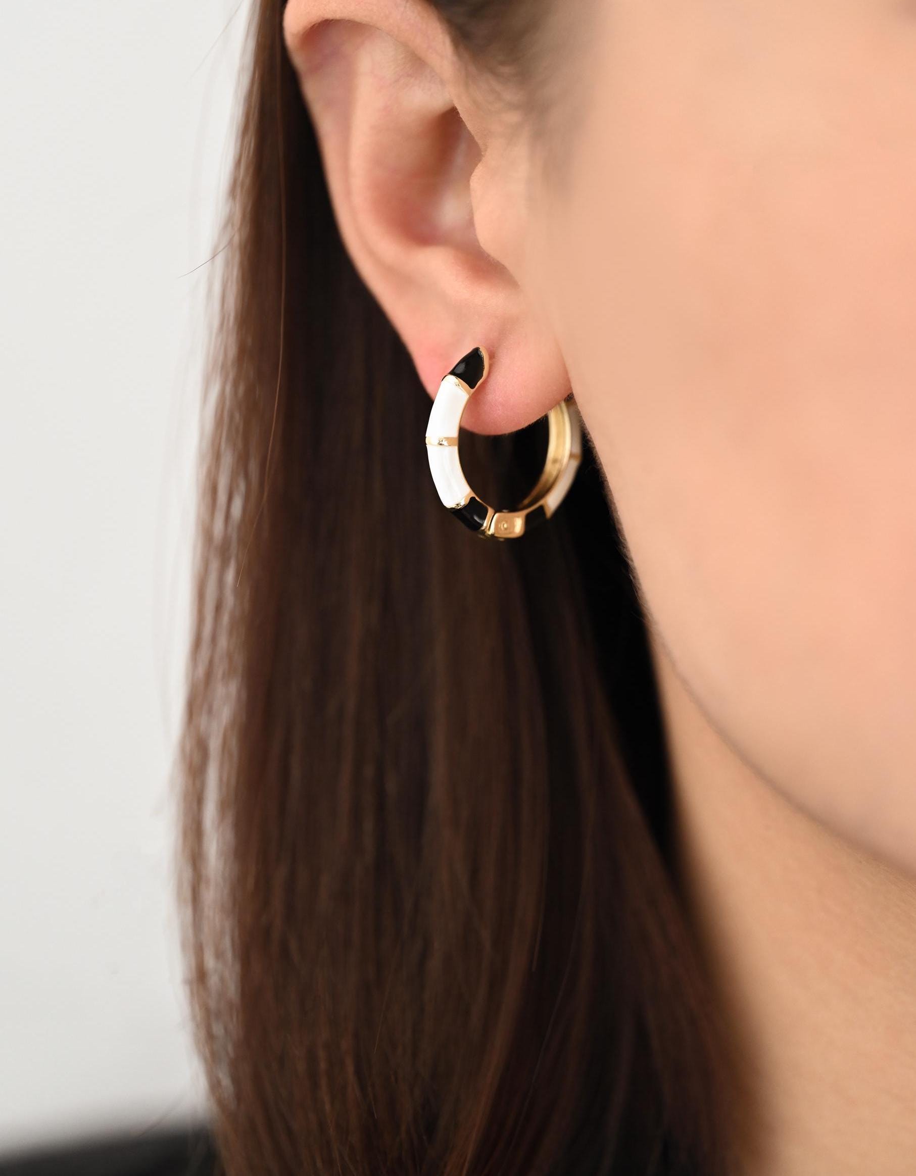 4pcs Enamel Hoop Earrings: 18K Gold Plated Brass Huggies (GB-4463)