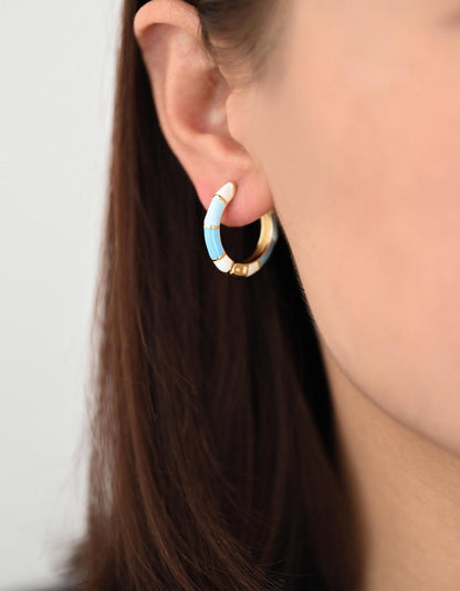 4pcs Enamel Hoop Earrings: 18K Gold Plated Brass Huggies (GB-4463)
