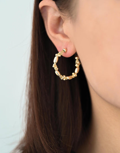 4pcs Gold/ Rhodium Plated Brass Hoop Earrings: Geometric C Shape Studs (GB-4542)