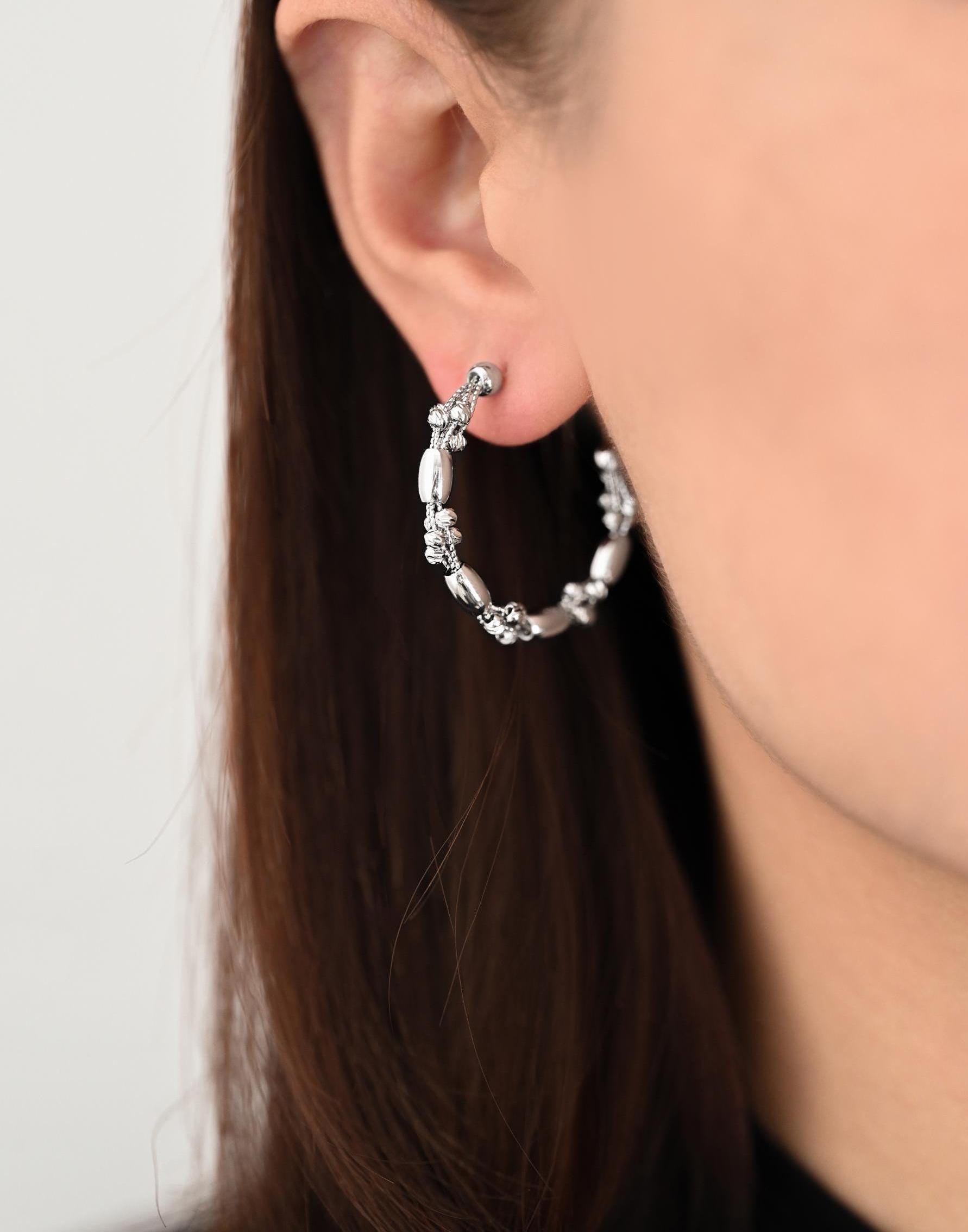 4pcs Gold/ Rhodium Plated Brass Hoop Earrings: Geometric C Shape Studs (GB-4542)