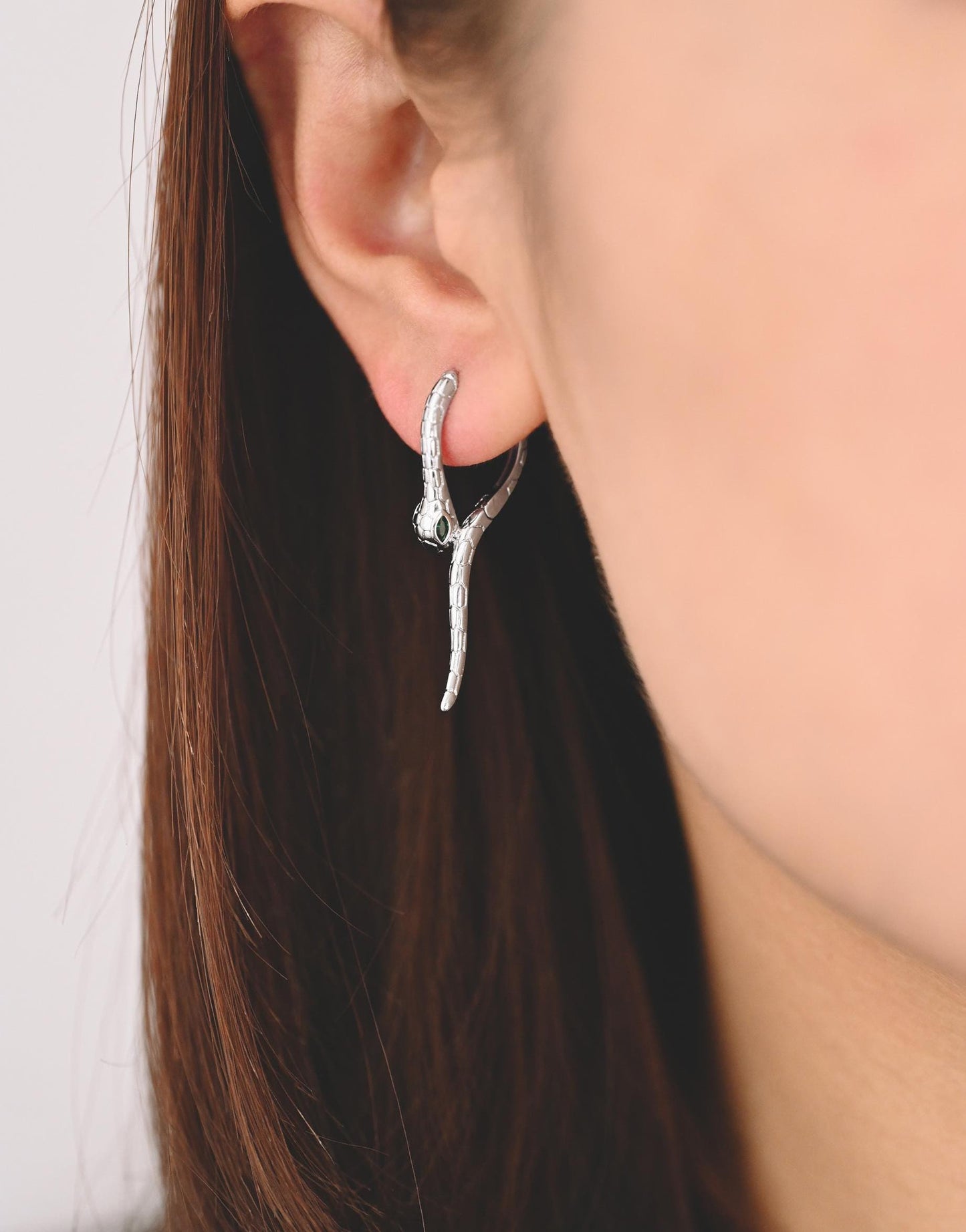 4pcs CZ Pave Gold/ Silver Tone Snake Hoop Earrings, Gold/ Rhodium plated Brass, Serpent Huggie Hoops (GB-4548)