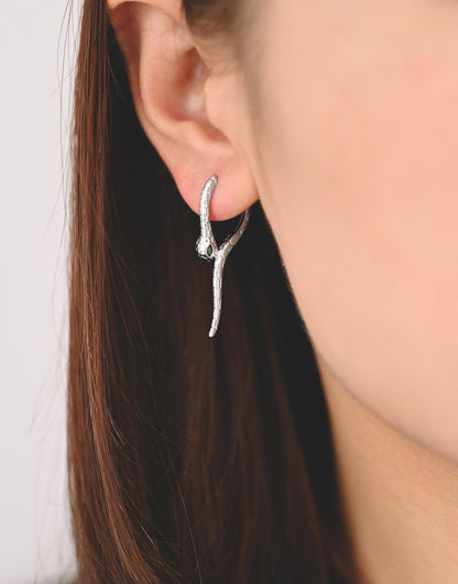 4pcs CZ Pave Gold/ Silver Tone Snake Hoop Earrings, Gold/ Rhodium plated Brass, Serpent Huggie Hoops (GB-4548)