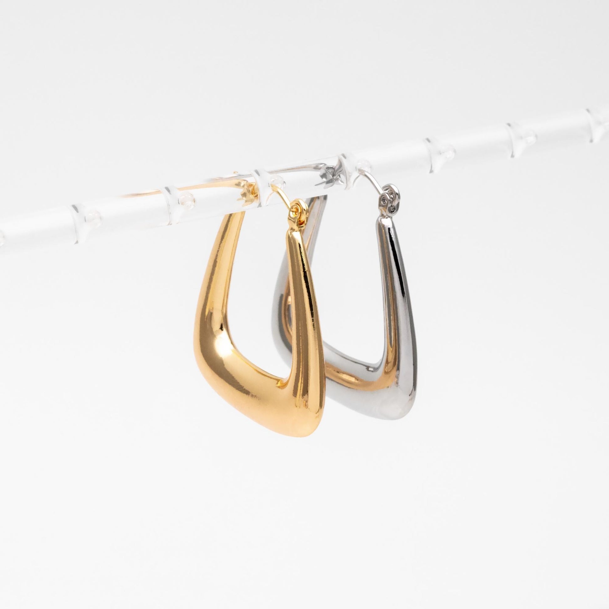 4pcs Gold/ Silver Tone U-Shaped Hoop Earrings, 18K Gold/ Rhodium plated Brass, Huggie Earrings, Minimalist Earrings (GB-4588)