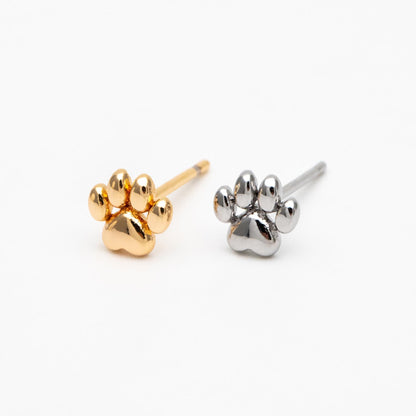 10pcs Gold/ Silver Tone Pet Paw Print Earrings 6x6mm, 18K Gold/ Rhodium Plated Brass, Minimalist Stud Earring (GB-4590)