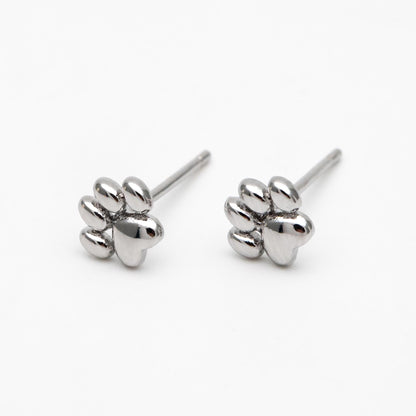 10pcs Gold/ Silver Tone Pet Paw Print Earrings 6x6mm, 18K Gold/ Rhodium Plated Brass, Minimalist Stud Earring (GB-4590)