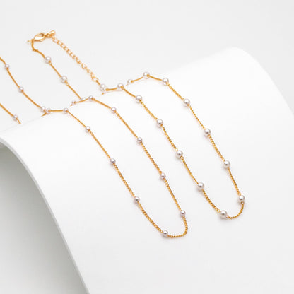 Gold Faux Pearl Beaded Chain, Finished Bracelet/ Anklet/ Necklace with Extender Chain, Ready to Wear (#LK-159)