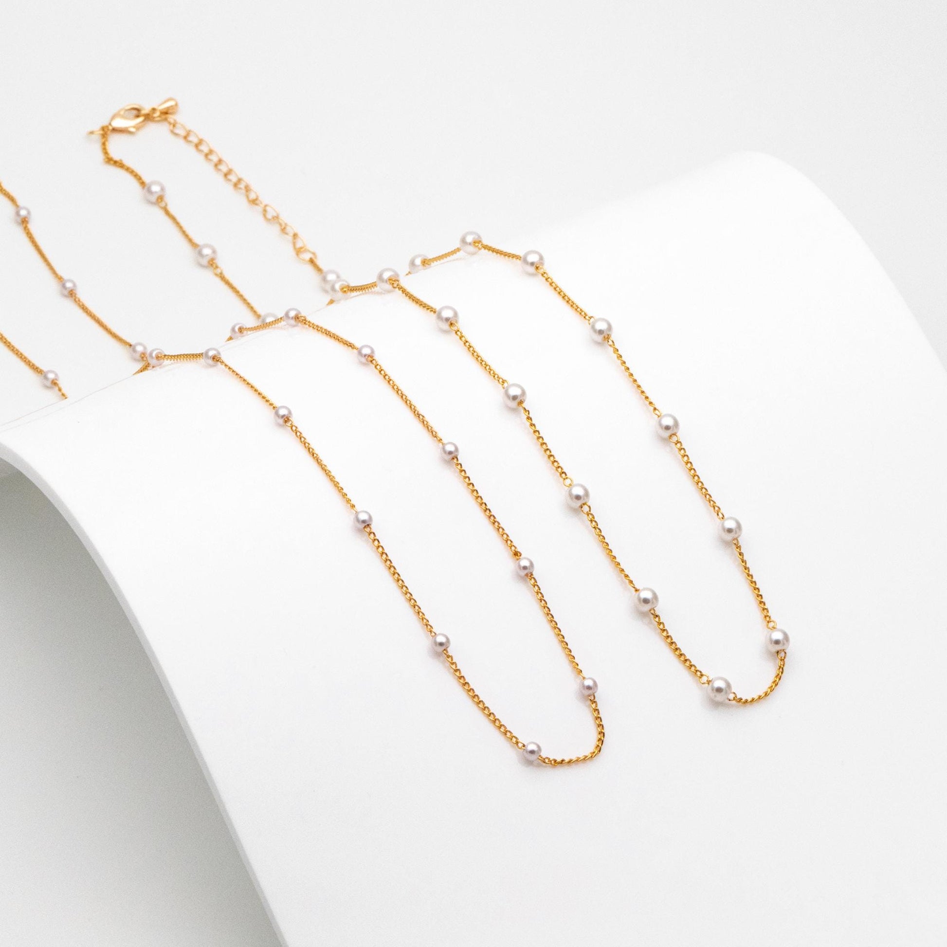 Gold Faux Pearl Beaded Chain, Finished Bracelet/ Anklet/ Necklace with Extender Chain, Ready to Wear (#LK-159)