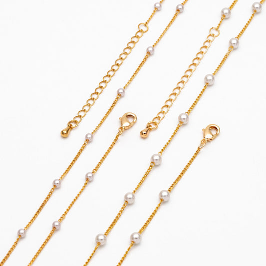 Gold Faux Pearl Beaded Chain, Finished Bracelet/ Anklet/ Necklace with Extender Chain, Ready to Wear (#LK-159)