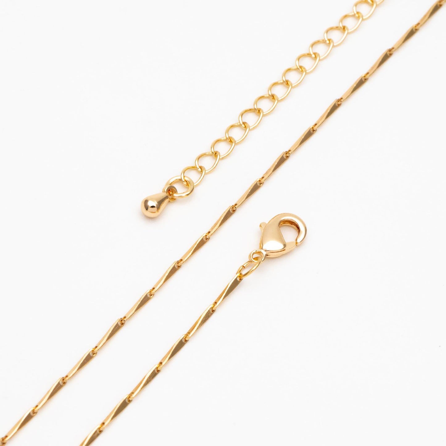 Gold Bar Chain 1.2mm, Finished Bracelet/ Anklet/ Necklace with Extender Chain, Ready to Wear (#LK-167-1.2)