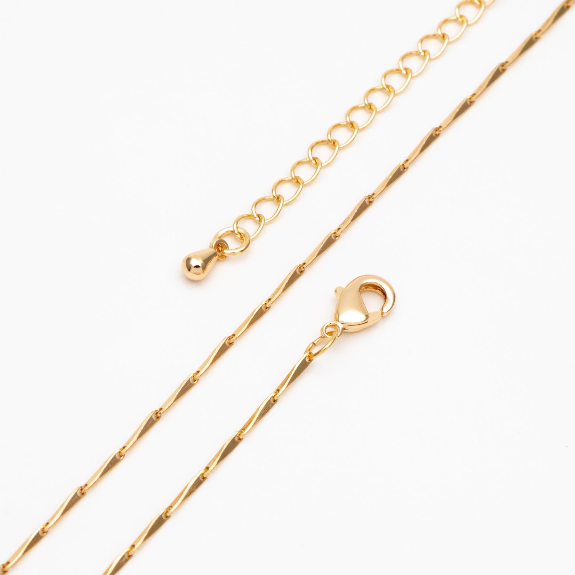 Gold Bar Chain 1.2mm, Finished Bracelet/ Anklet/ Necklace with Extender Chain, Ready to Wear (#LK-167-1.2)