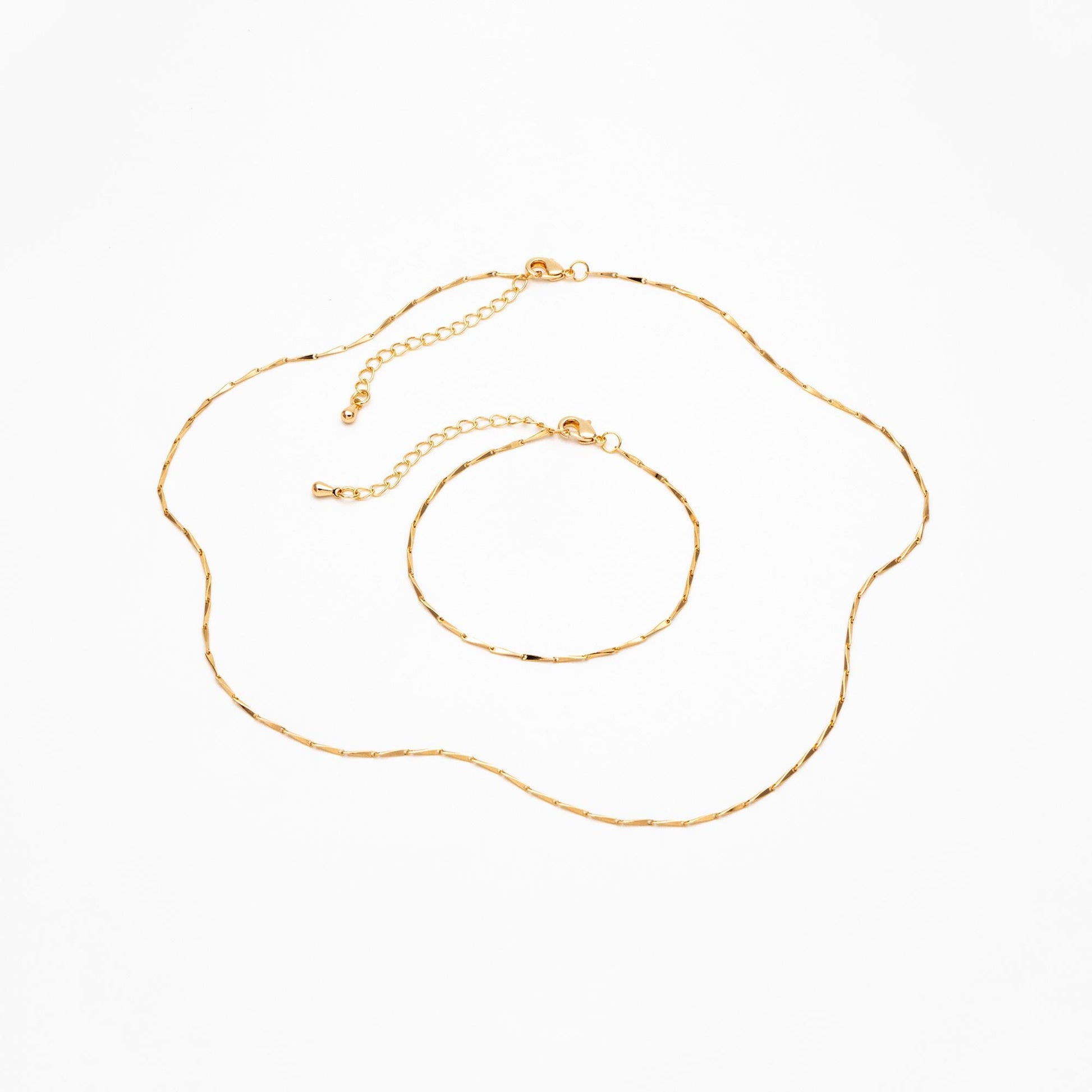 Gold Bar Chain 1.2mm, Finished Bracelet/ Anklet/ Necklace with Extender Chain, Ready to Wear (#LK-167-1.2)