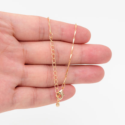 Gold Bar Chain 1.2mm, Finished Bracelet/ Anklet/ Necklace with Extender Chain, Ready to Wear (#LK-167-1.2)
