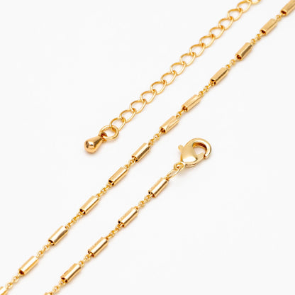 Gold Tube Chains 2mm, Finished Bracelet/ Anklet/ Necklace with Extender Chain, Ready to Wear (#LK-280)
