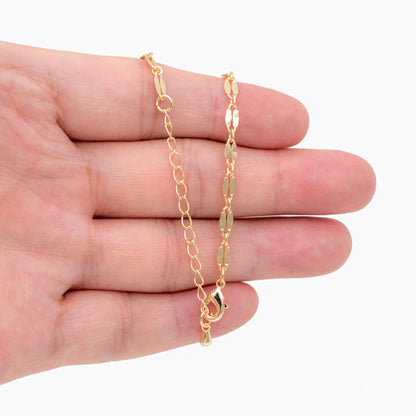 Gold Double Bar Linked Chains, Finished Bracelet/ Anklet/ Necklace with Extender Chain, Ready to Wear (#LK-284)