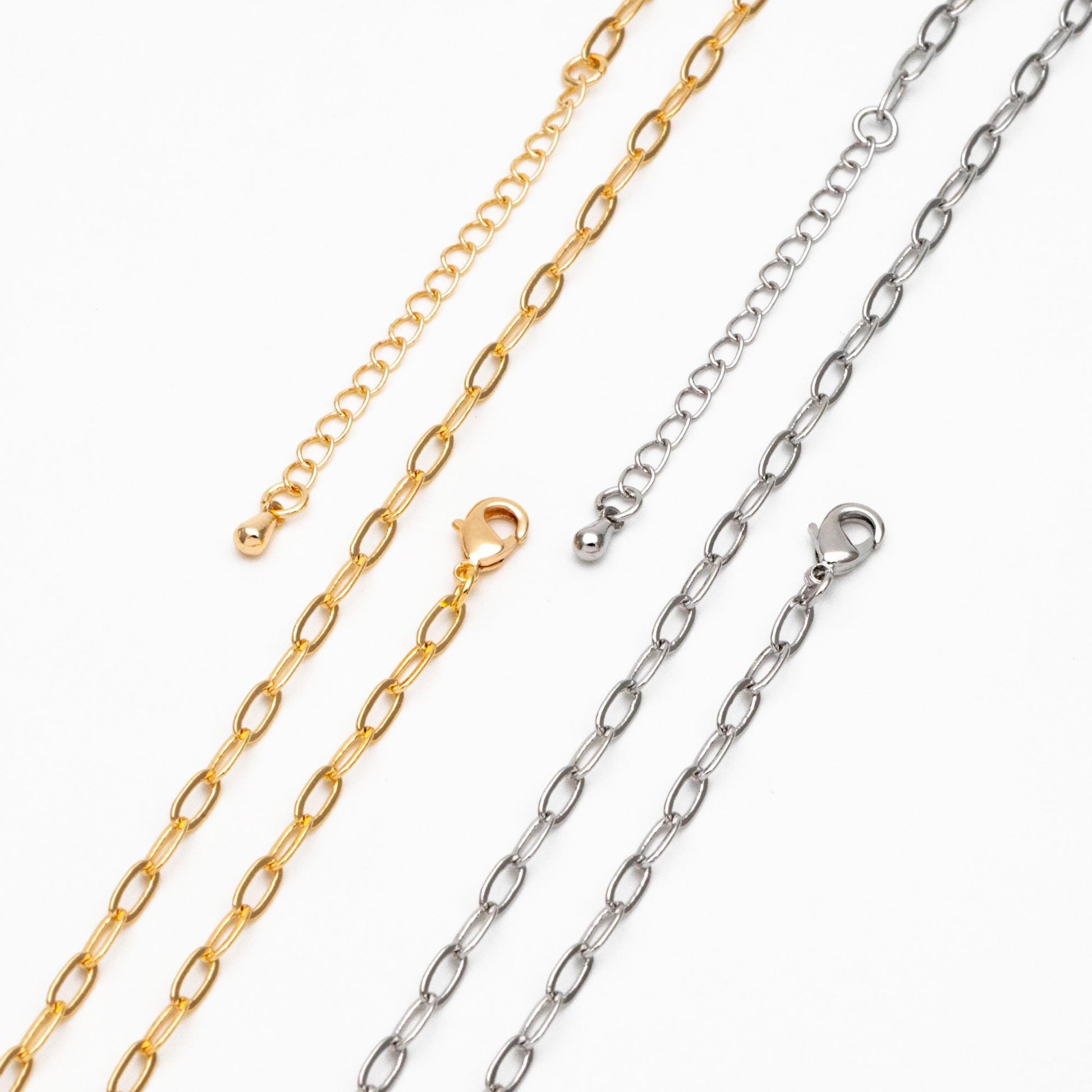 Gold/ Silver Oval Cable Chains 3mm, Finished Bracelet/ Anklet/ Necklace with Extender Chain, Ready to Wear (#LK-287-3)