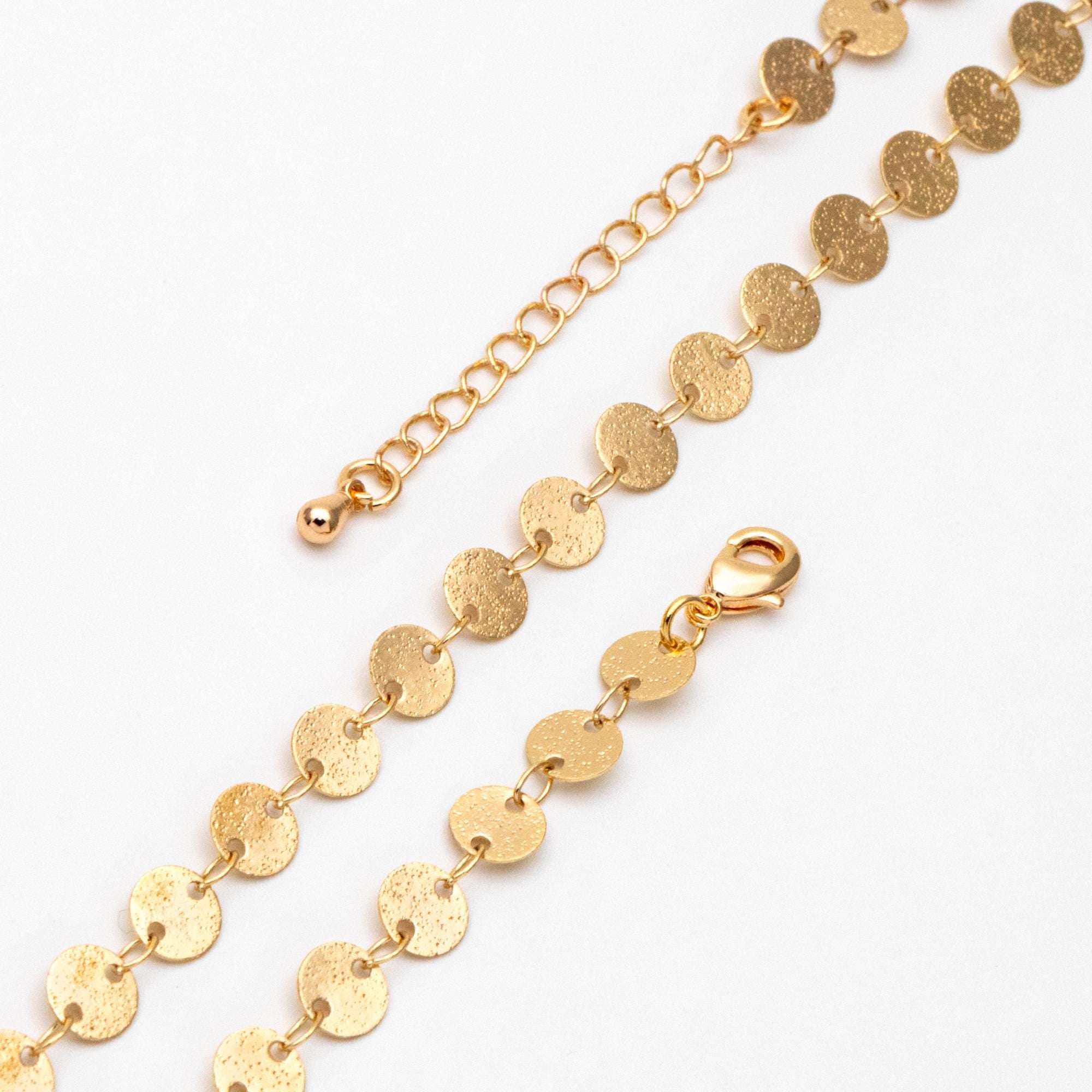 Gold Round Disc Chains 6mm, Finished Bracelet/ Anklet/ Necklace with Extender, Ready to Wear (#LK-318)