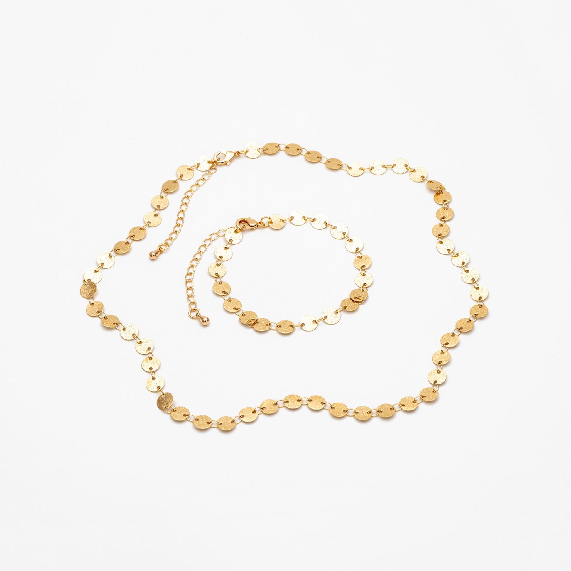 Gold Round Disc Chains 6mm, Finished Bracelet/ Anklet/ Necklace with Extender, Ready to Wear (#LK-318)