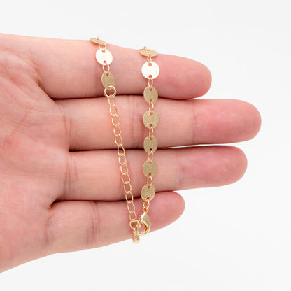 Gold Round Disc Chains 6mm, Finished Bracelet/ Anklet/ Necklace with Extender, Ready to Wear (#LK-318)