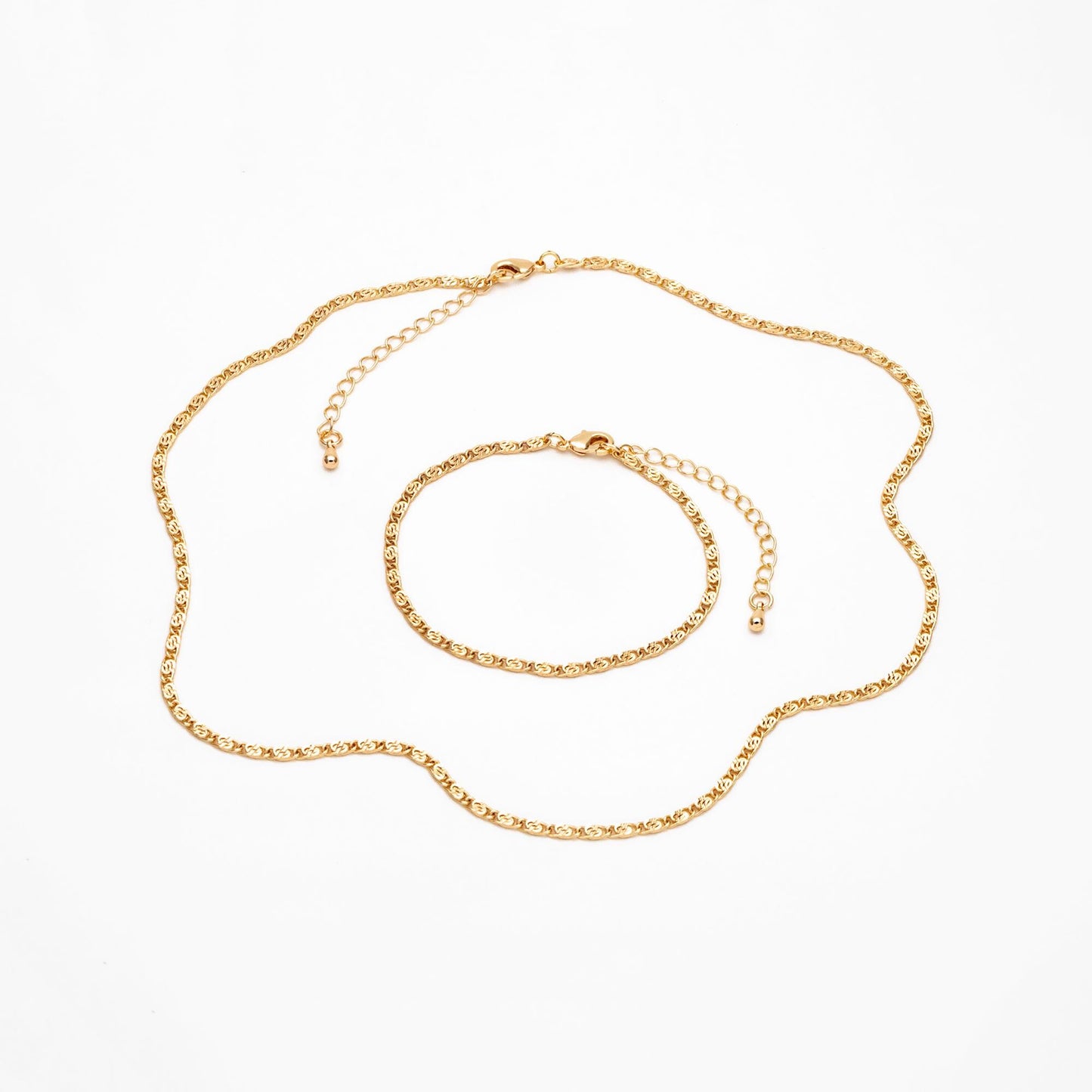 Gold plated Brass Floral Specialty Chain 2.5mm, Finished Bracelet/ Anklet/ Necklace with Extender Chain, Ready to Wear (#LK-326)