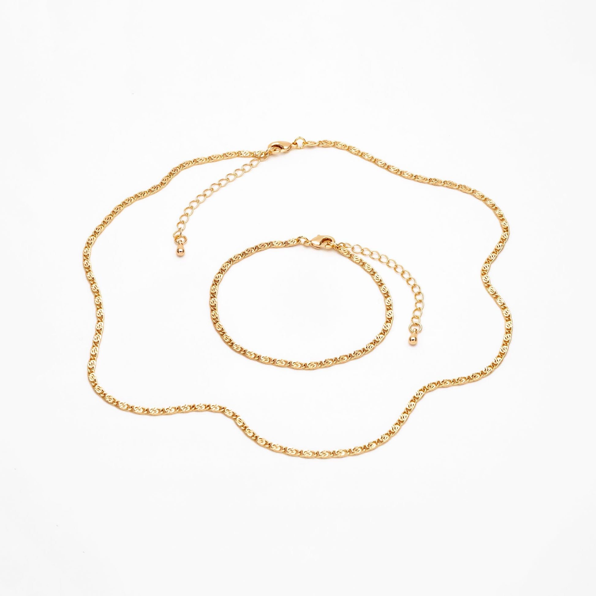 Gold plated Brass Floral Specialty Chain 2.5mm, Finished Bracelet/ Anklet/ Necklace with Extender Chain, Ready to Wear (#LK-326)