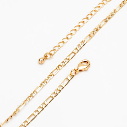 Gold Delicate Flat Figaro Chains 2.5/ 3.5mm, Finished Bracelet/ Anklet/ Necklace with Extender Chain, Ready to Wear (#LK-355)