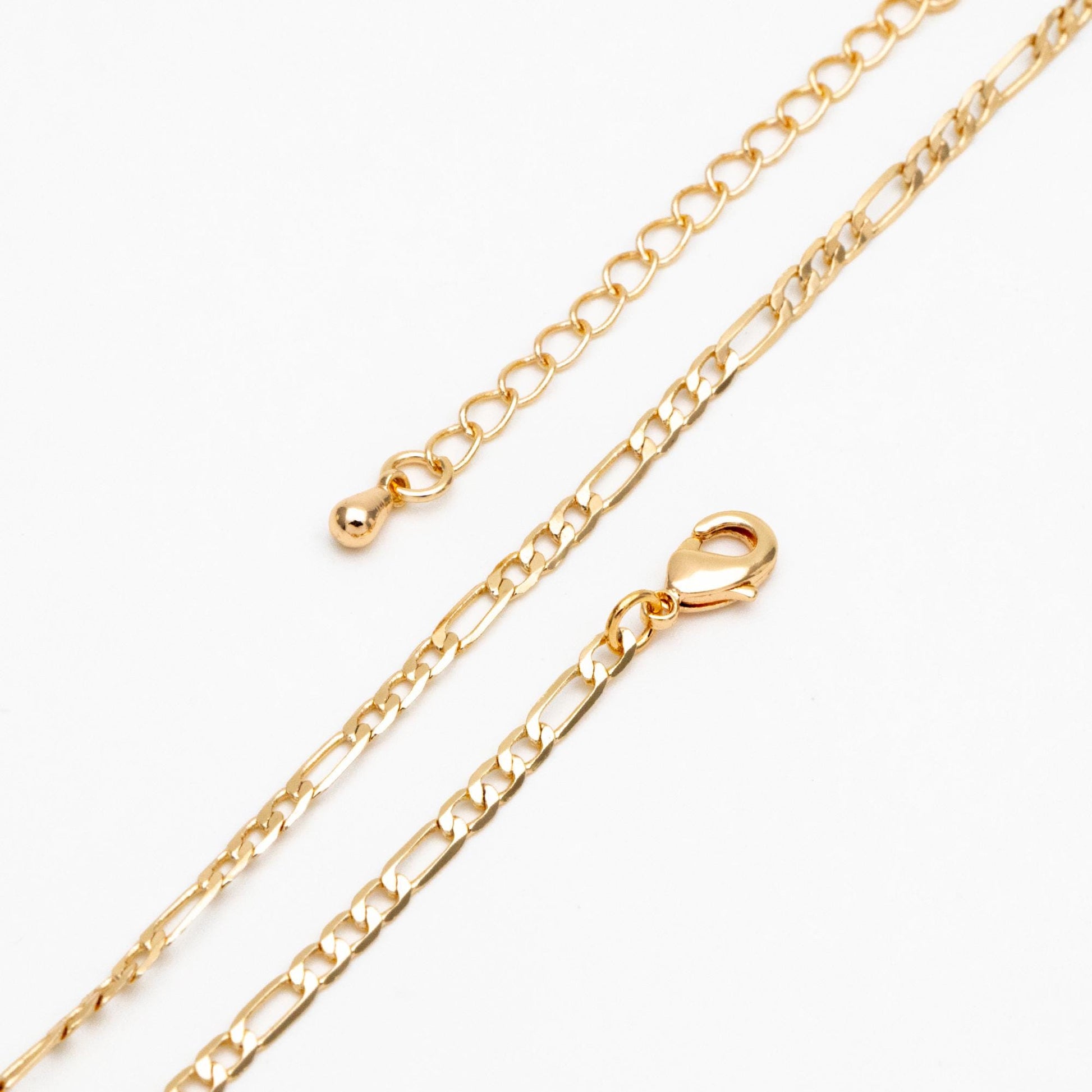 Gold Delicate Flat Figaro Chains 2.5/ 3.5mm, Finished Bracelet/ Anklet/ Necklace with Extender Chain, Ready to Wear (#LK-355)